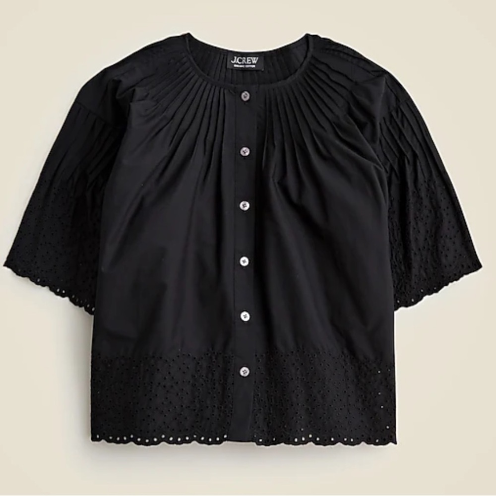 J. Crew Jolie Top in Eyelet Cotton Poplin Black